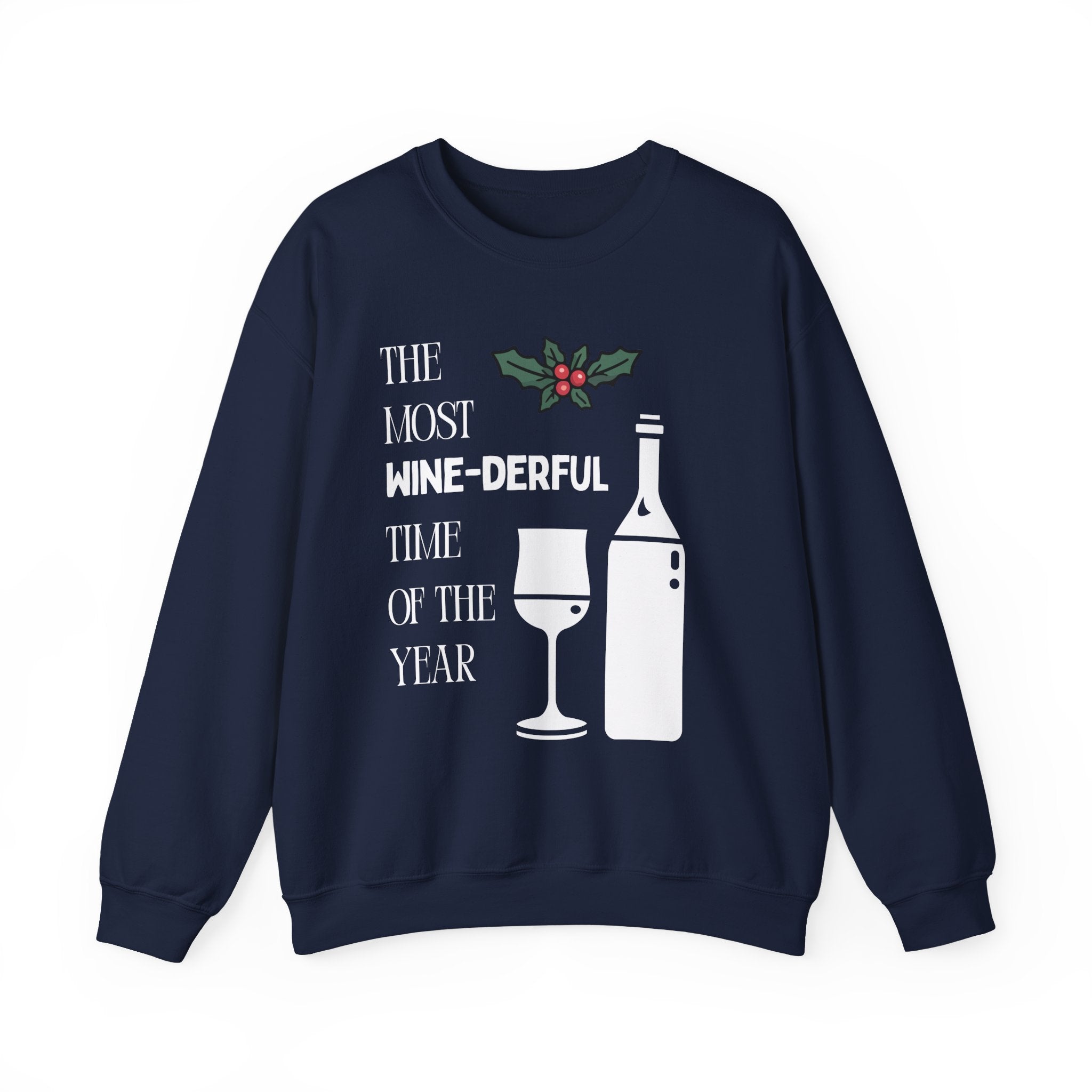 ‘Wine-derful’ Christmas White Print Crewneck