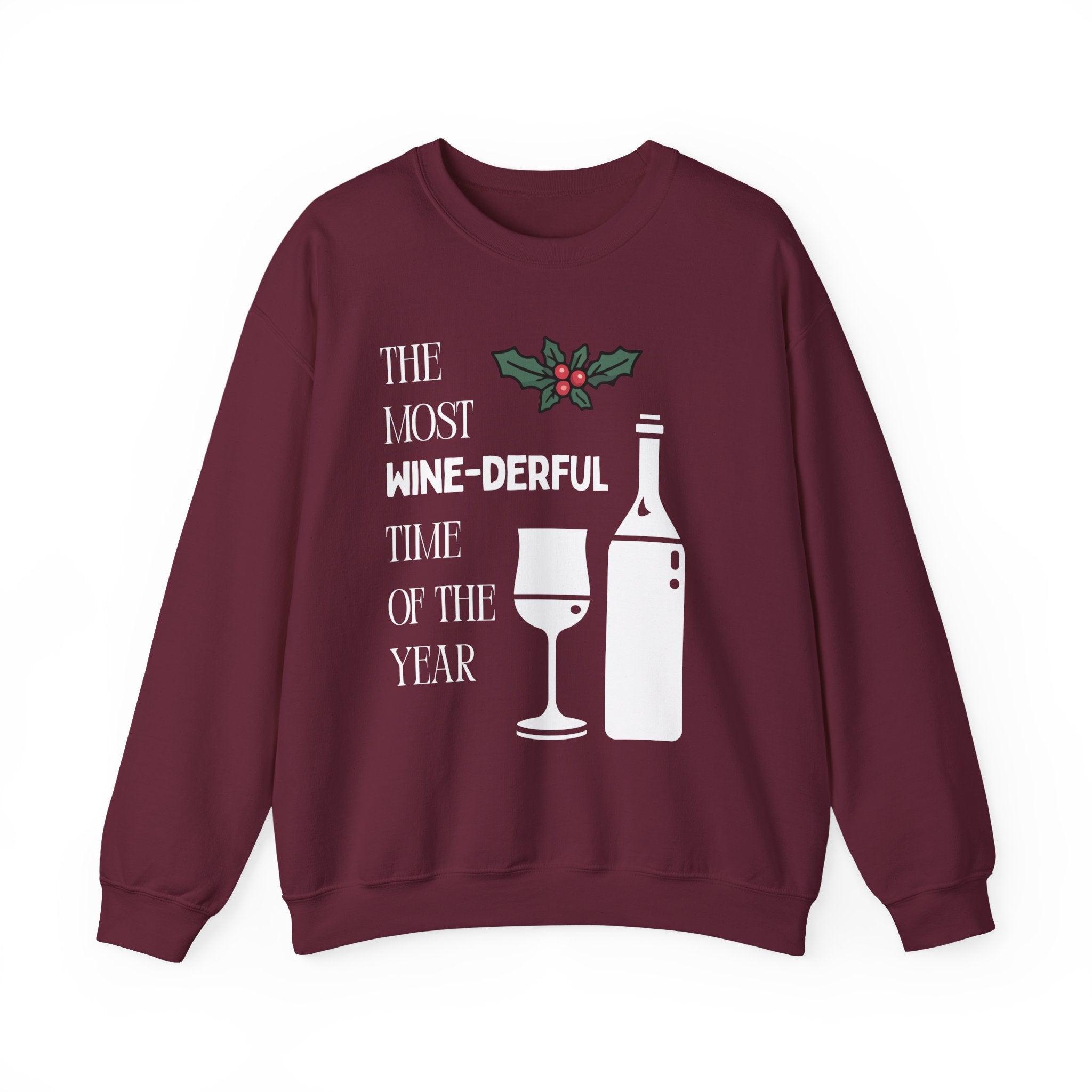 ‘Wine-derful’ Christmas White Print Crewneck