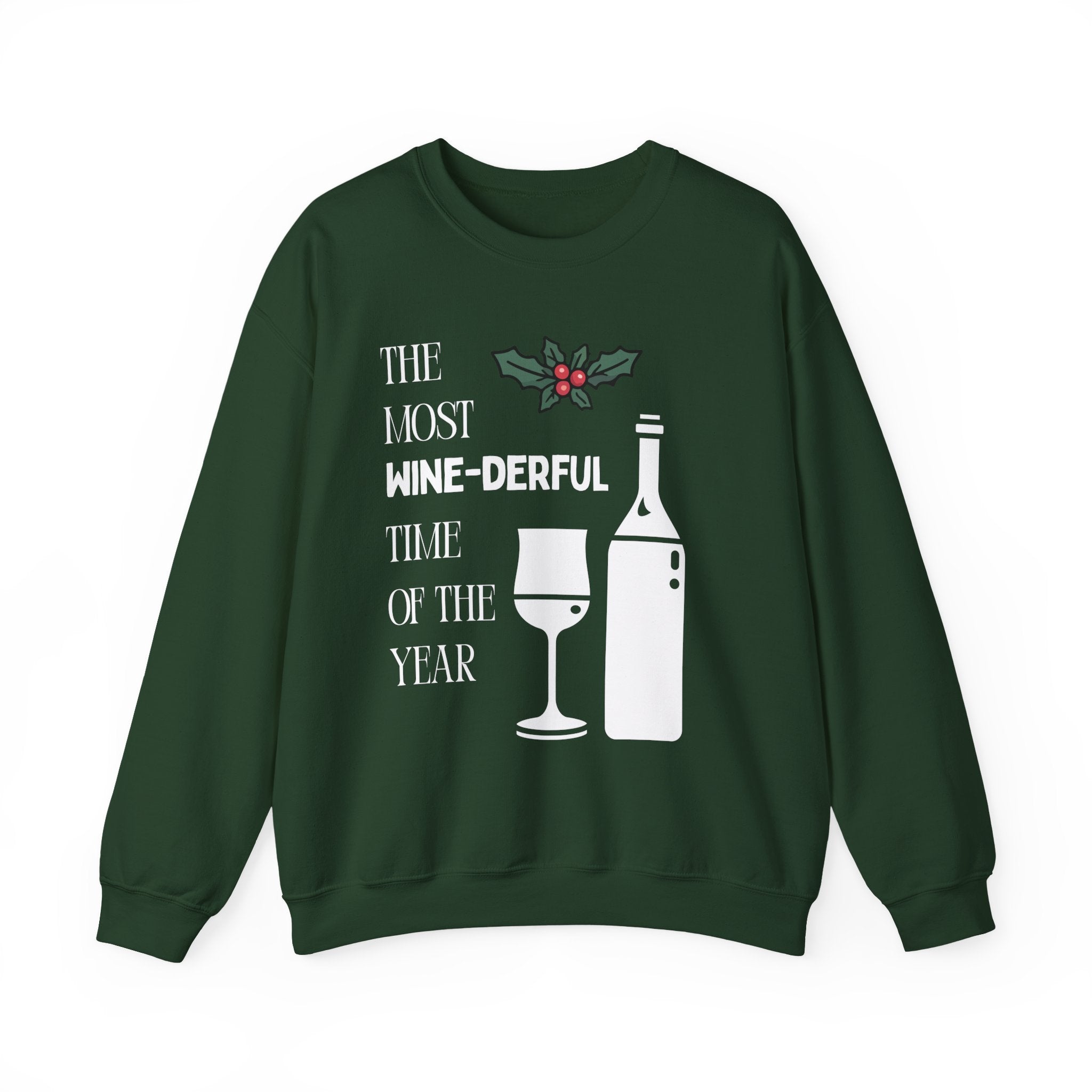 ‘Wine-derful’ Christmas White Print Crewneck