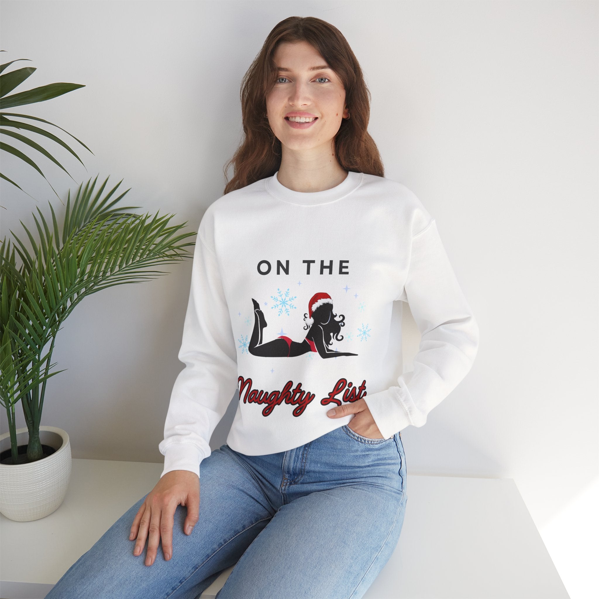‘On the Naughty List’ Black Print Christmas Crewneck