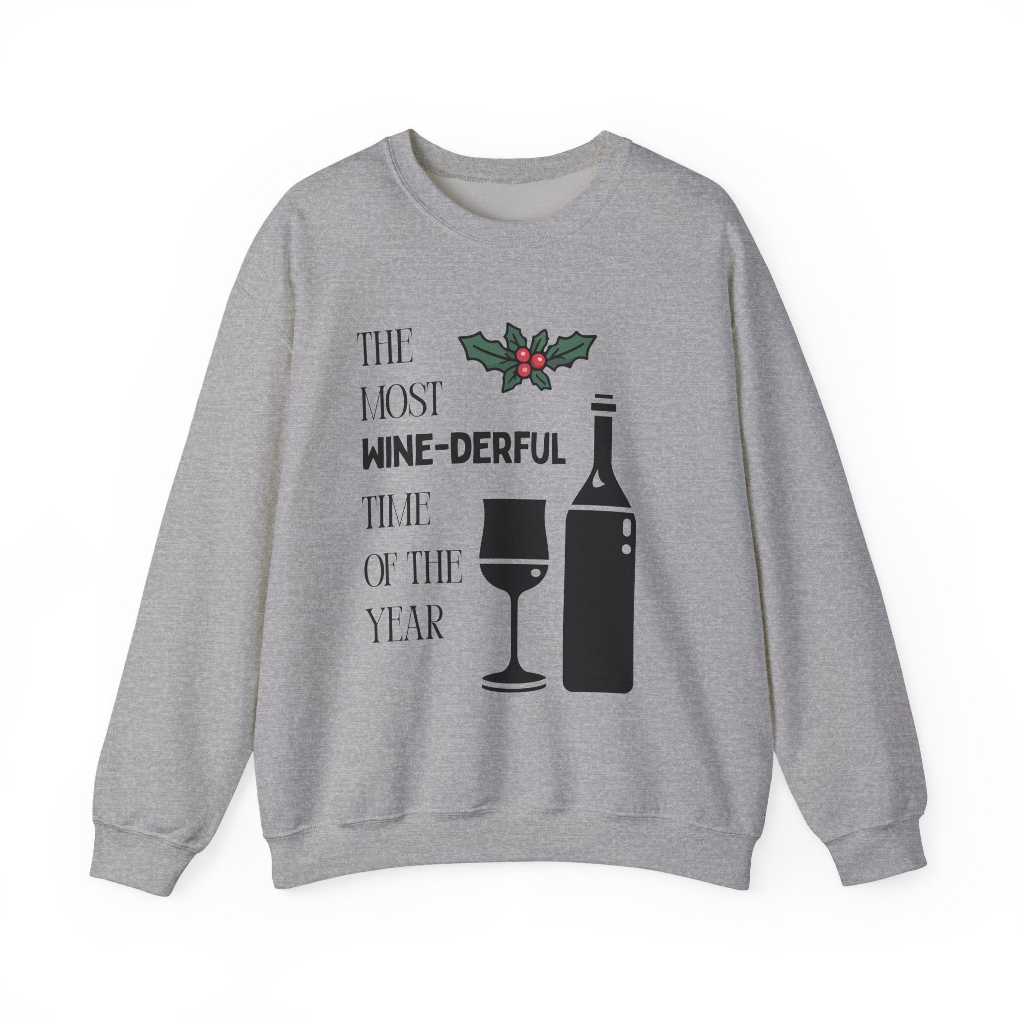 ‘Wine-derful’ Christmas Black Print Crewneck