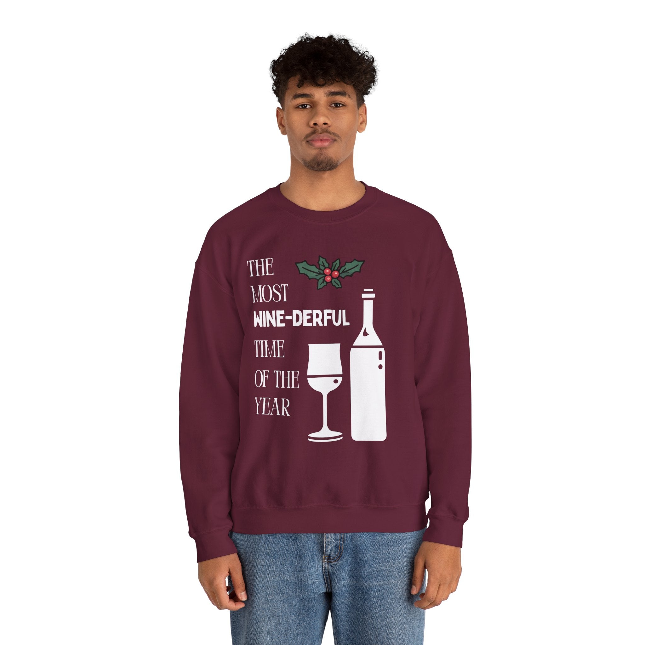 ‘Wine-derful’ Christmas White Print Crewneck