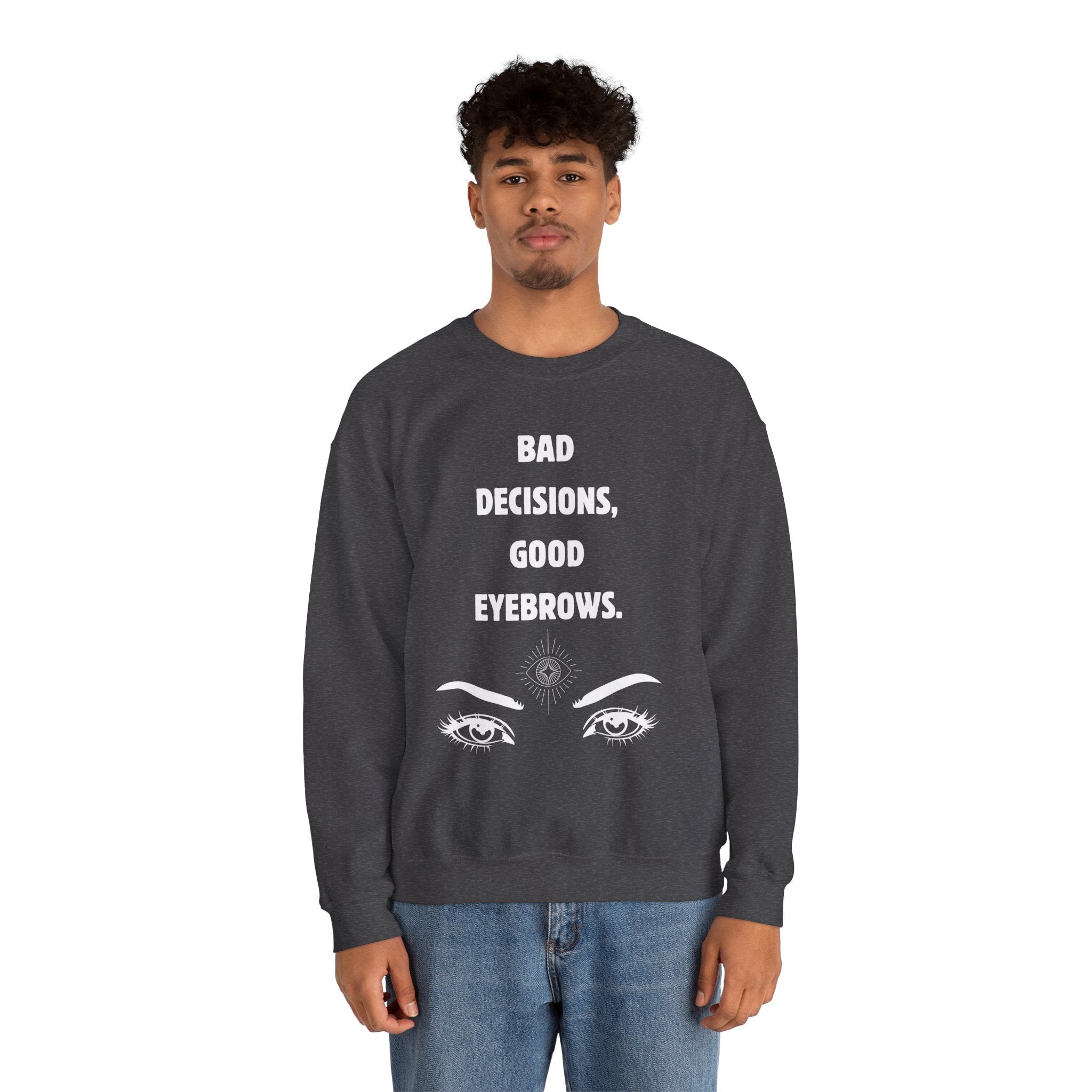 ‘Good Eyebrows’ White Print Crewneck