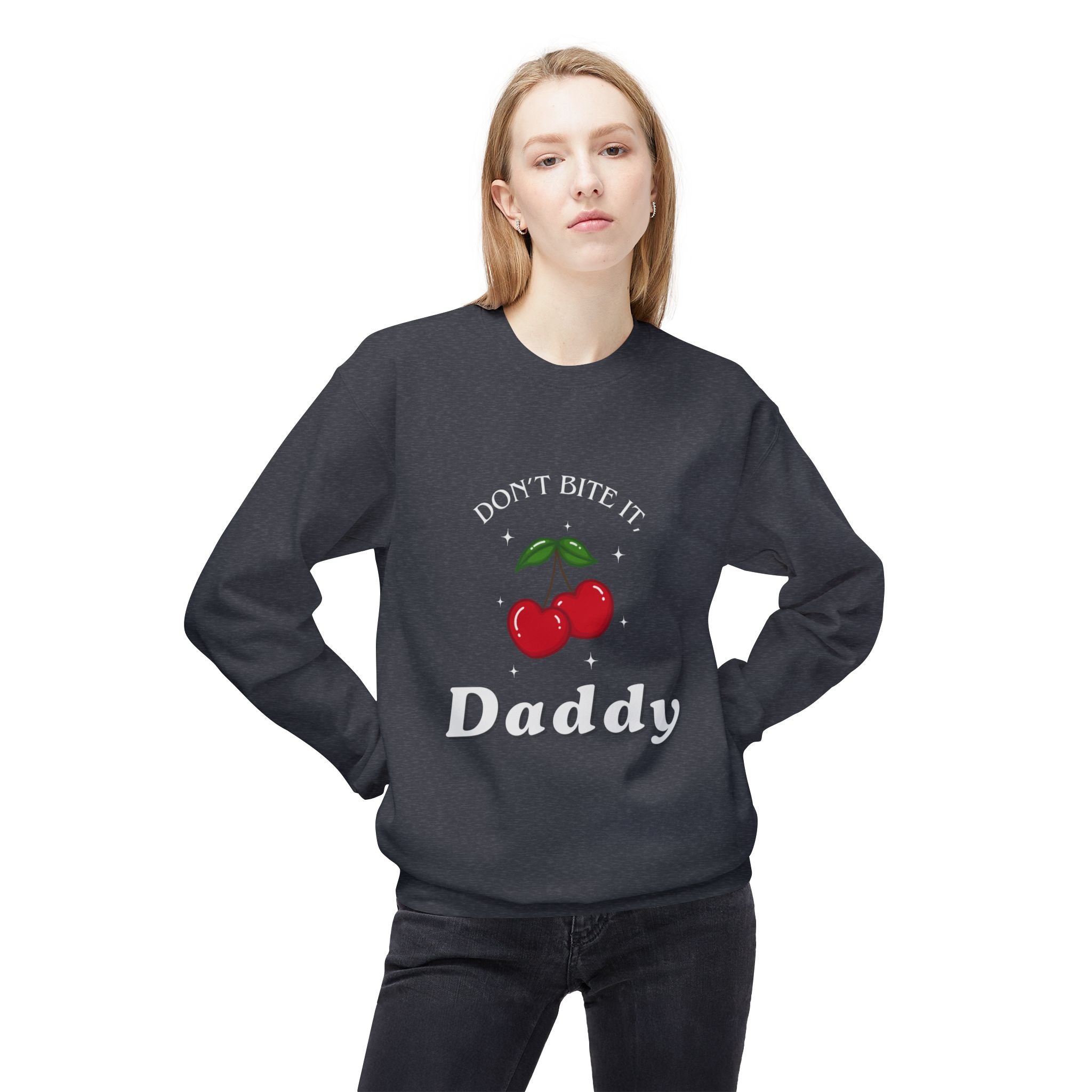 ‘Don't Bite It’ Cherry Black Print Crewneck