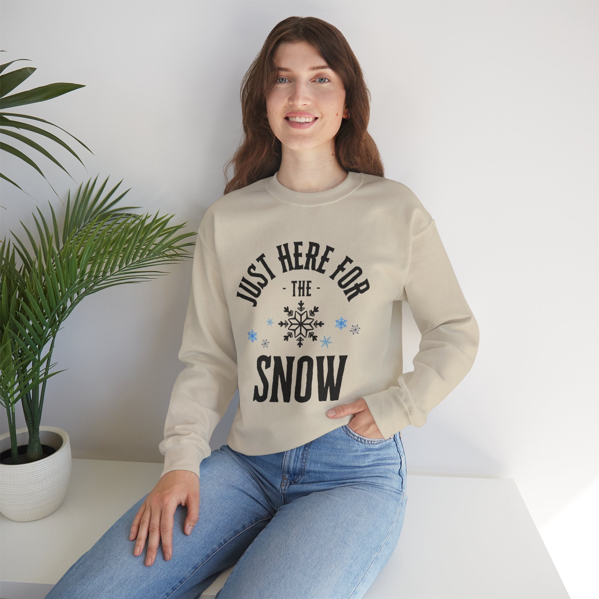 ‘Here For The Snow’ Black Print Christmas Crewneck