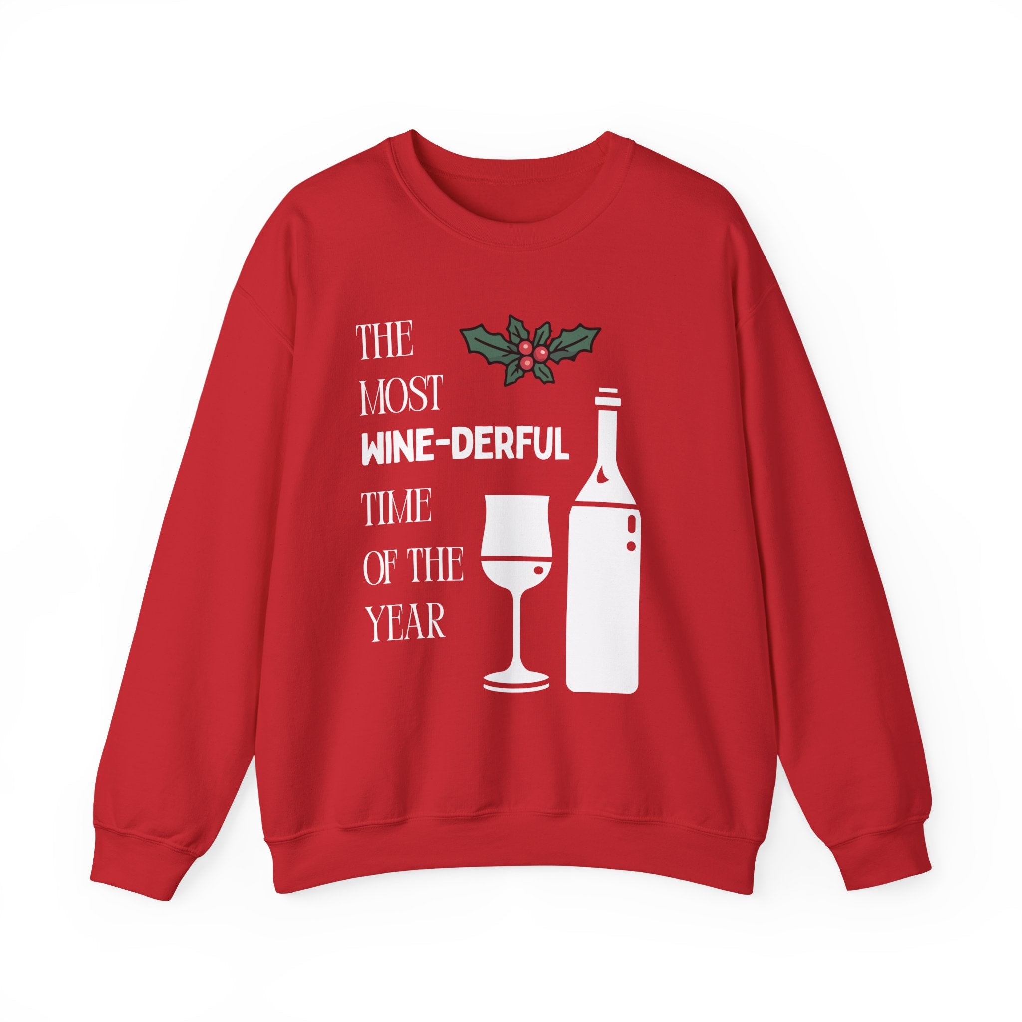 ‘Wine-derful’ Christmas White Print Crewneck