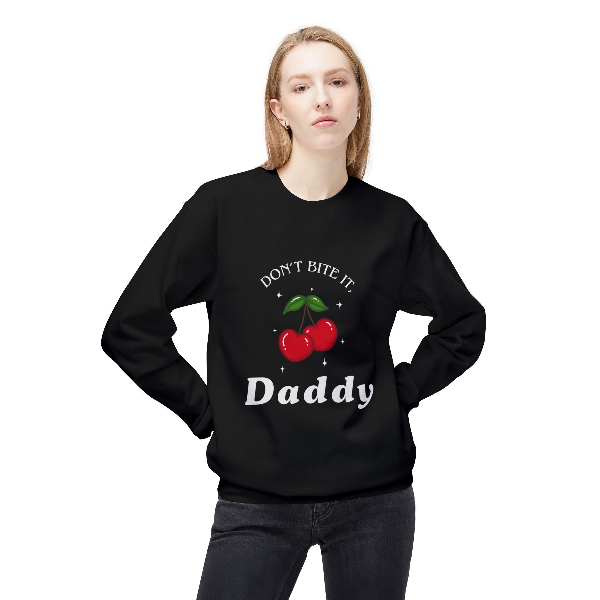 ‘Don't Bite It’ Cherry Black Print Crewneck