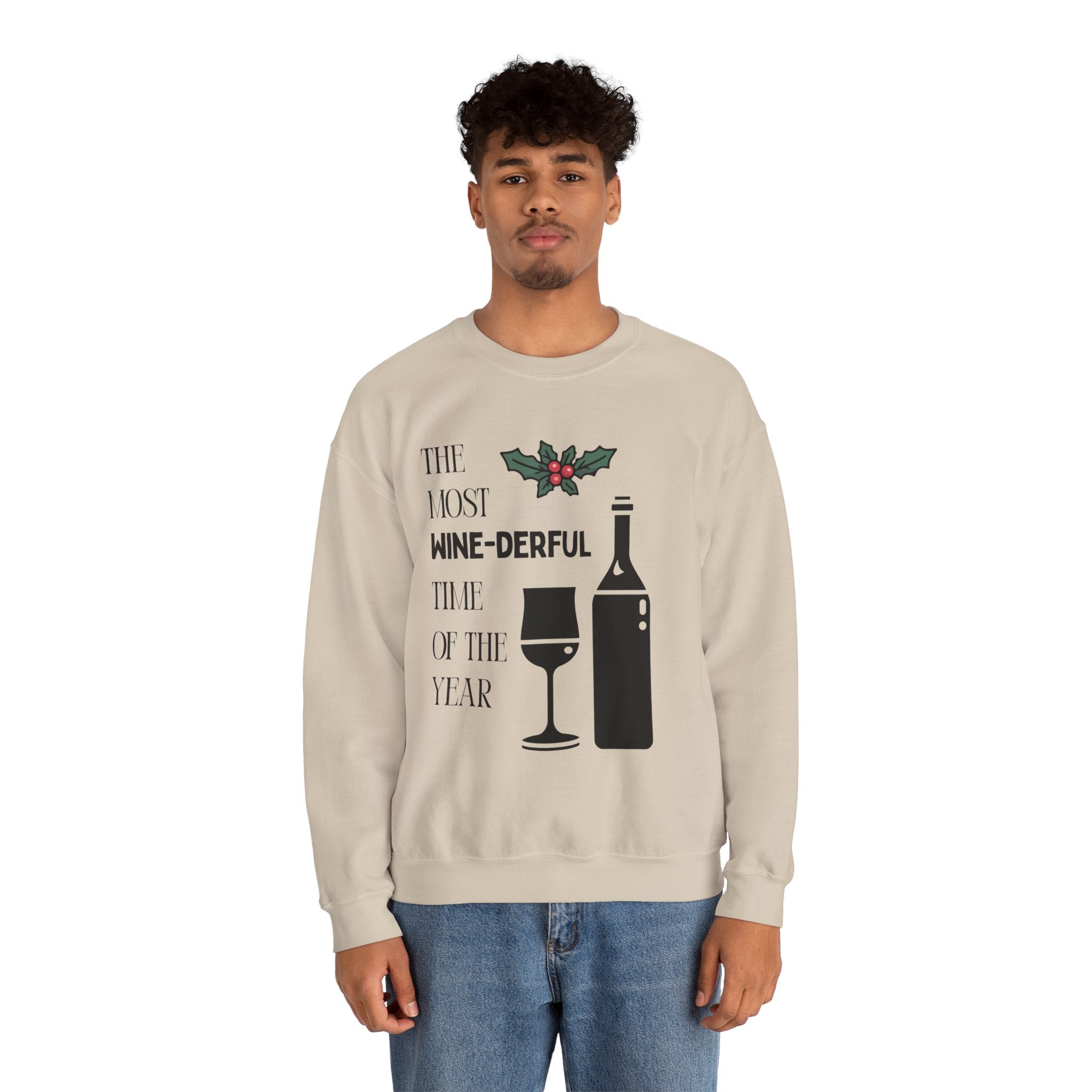 ‘Wine-derful’ Christmas Black Print Crewneck