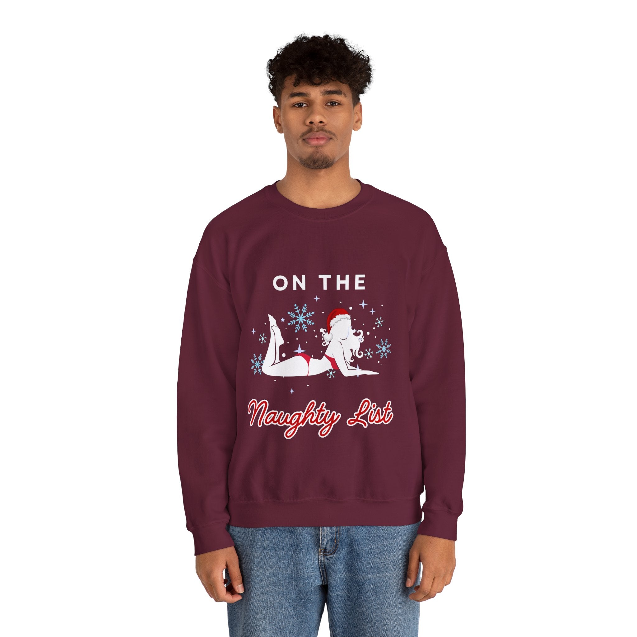 ‘On the Naughty List’ White Print Christmas Crewneck