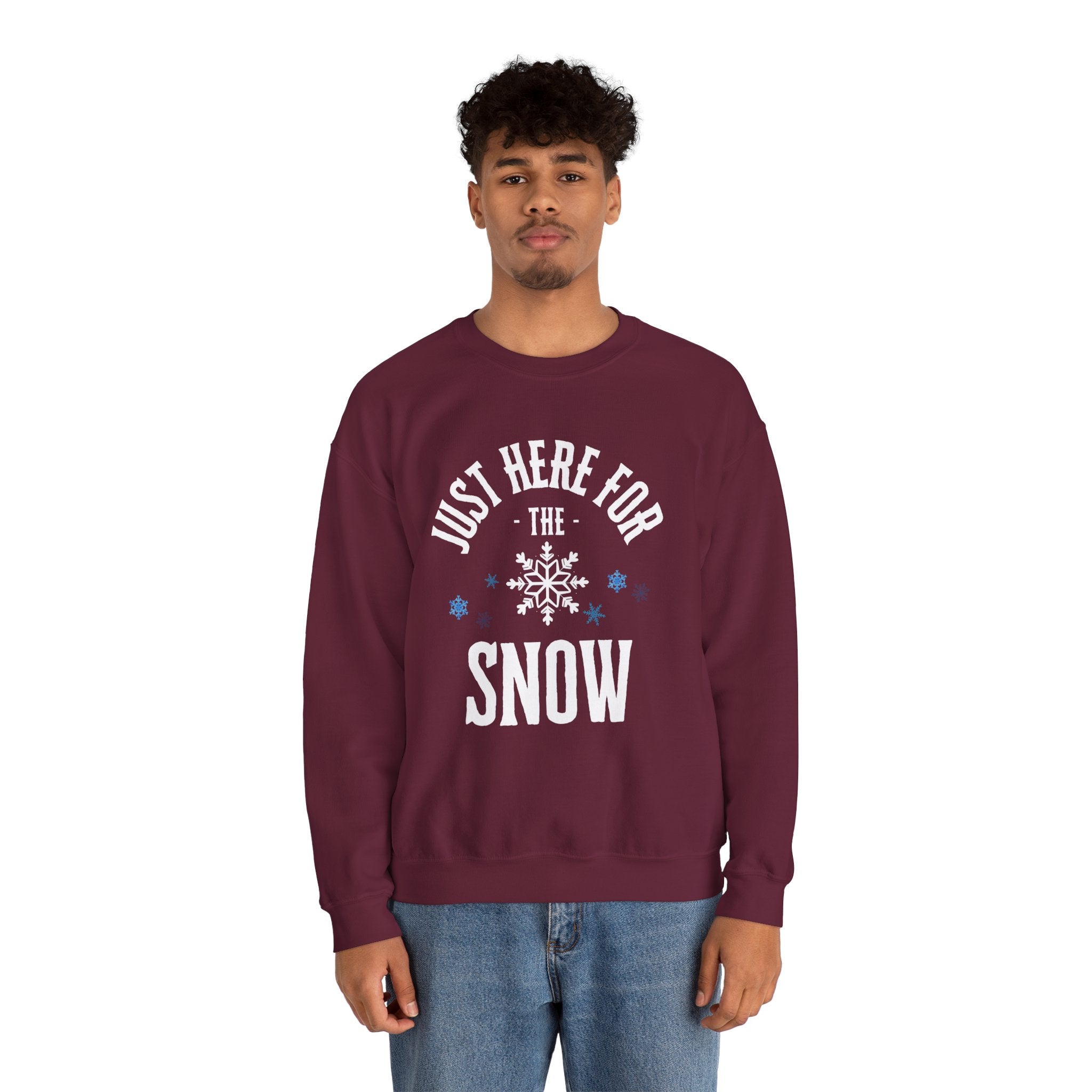 ‘Here for the Snow’ White Print Crewneck
