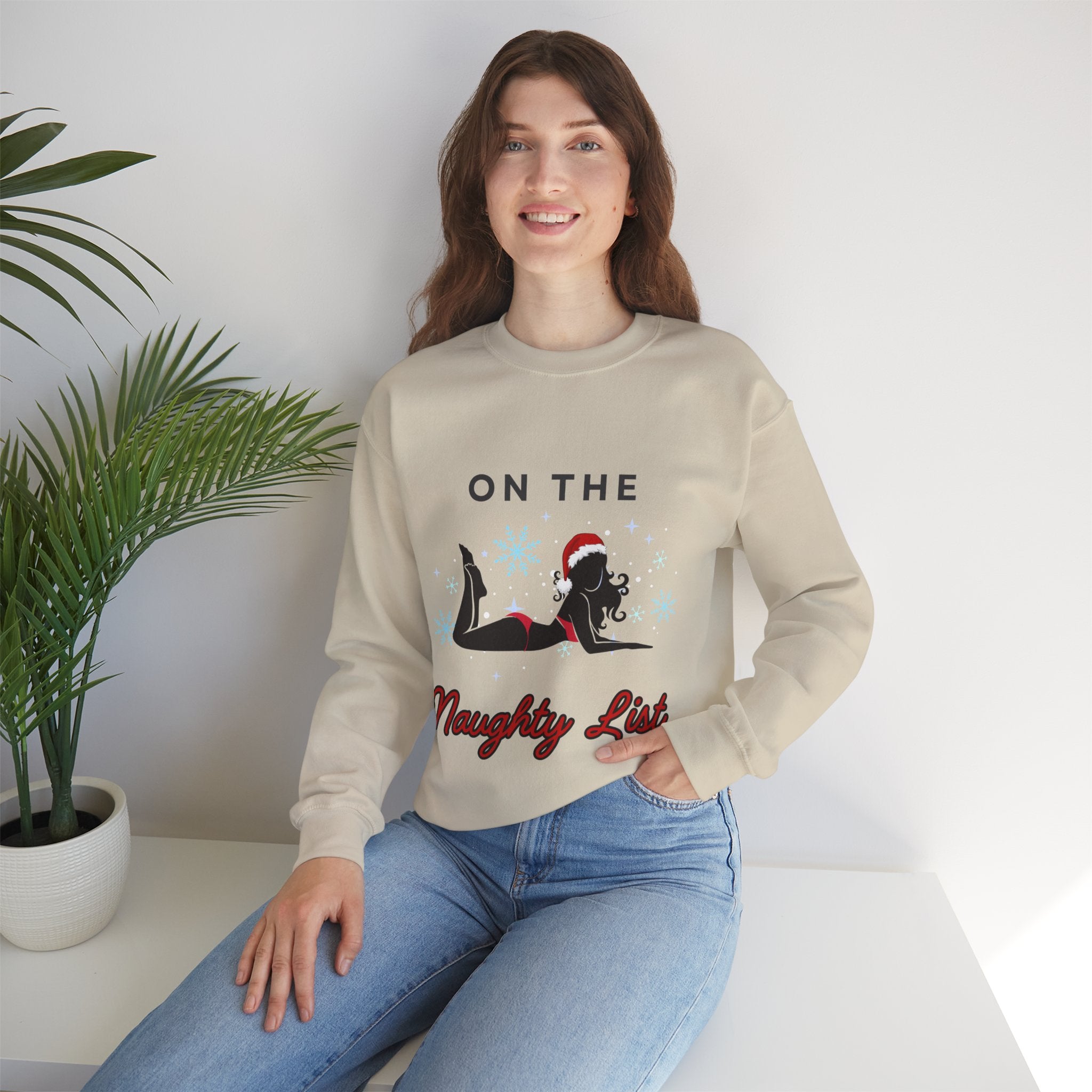 ‘On the Naughty List’ Black Print Christmas Crewneck
