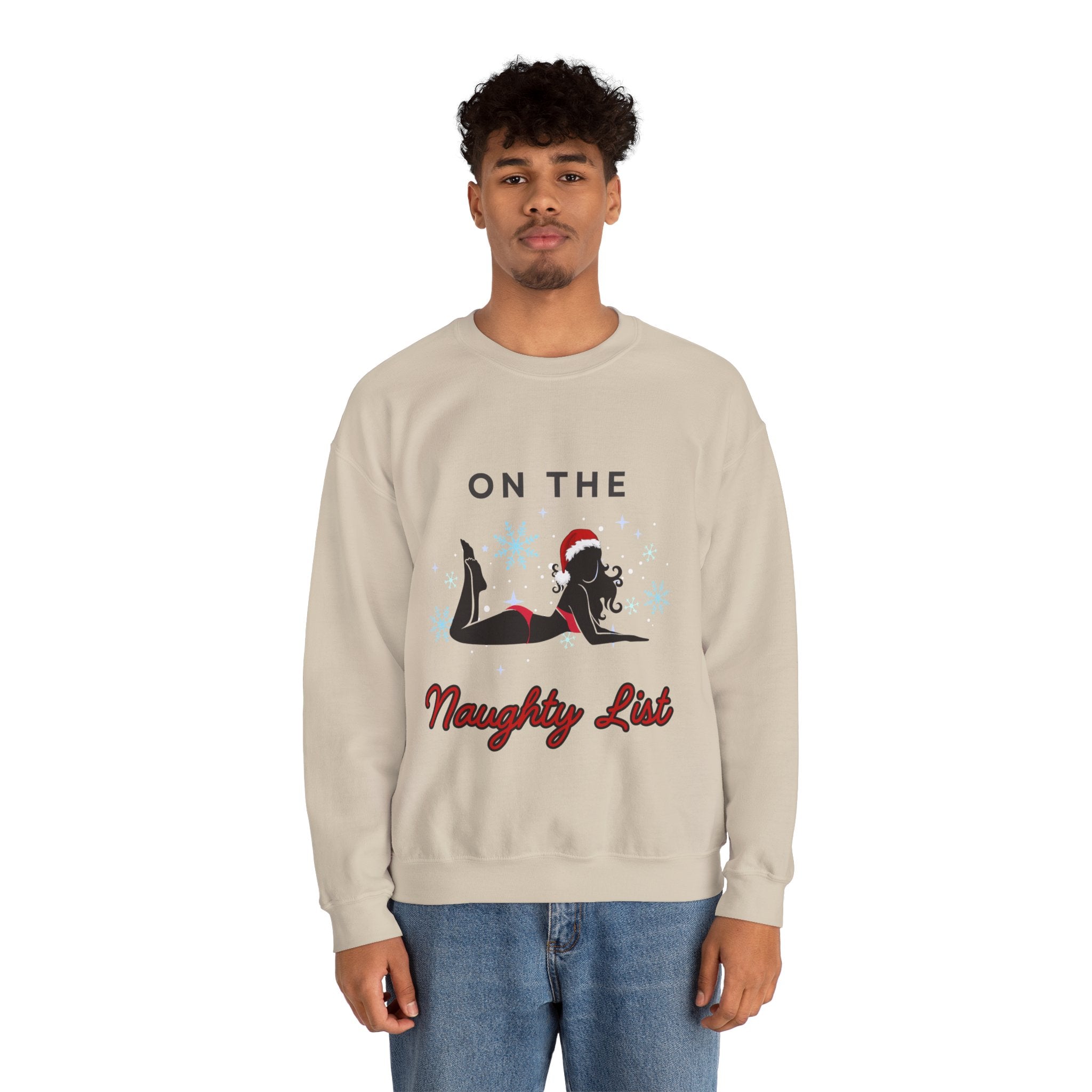 ‘On the Naughty List’ Black Print Christmas Crewneck