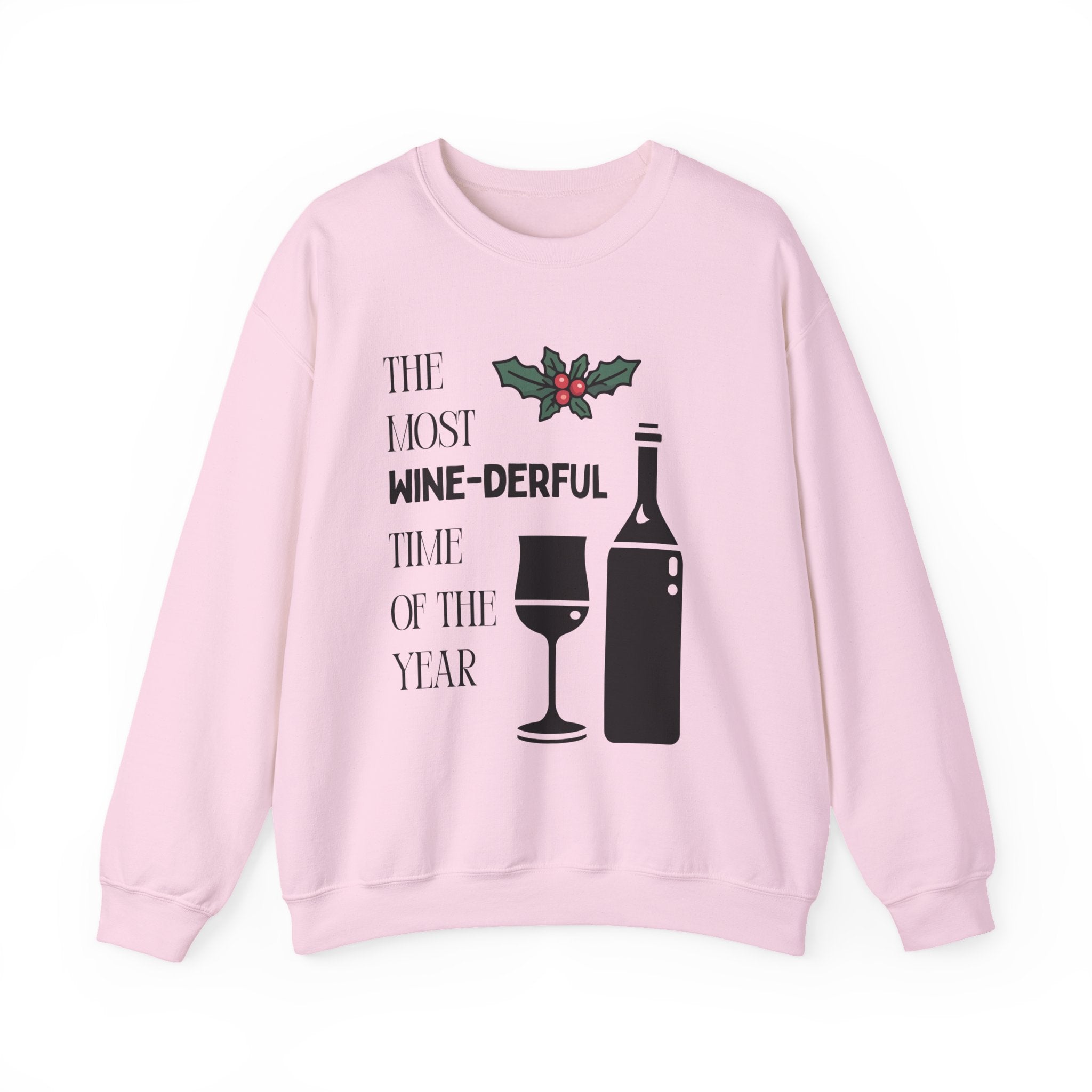 ‘Wine-derful’ Christmas Black Print Crewneck