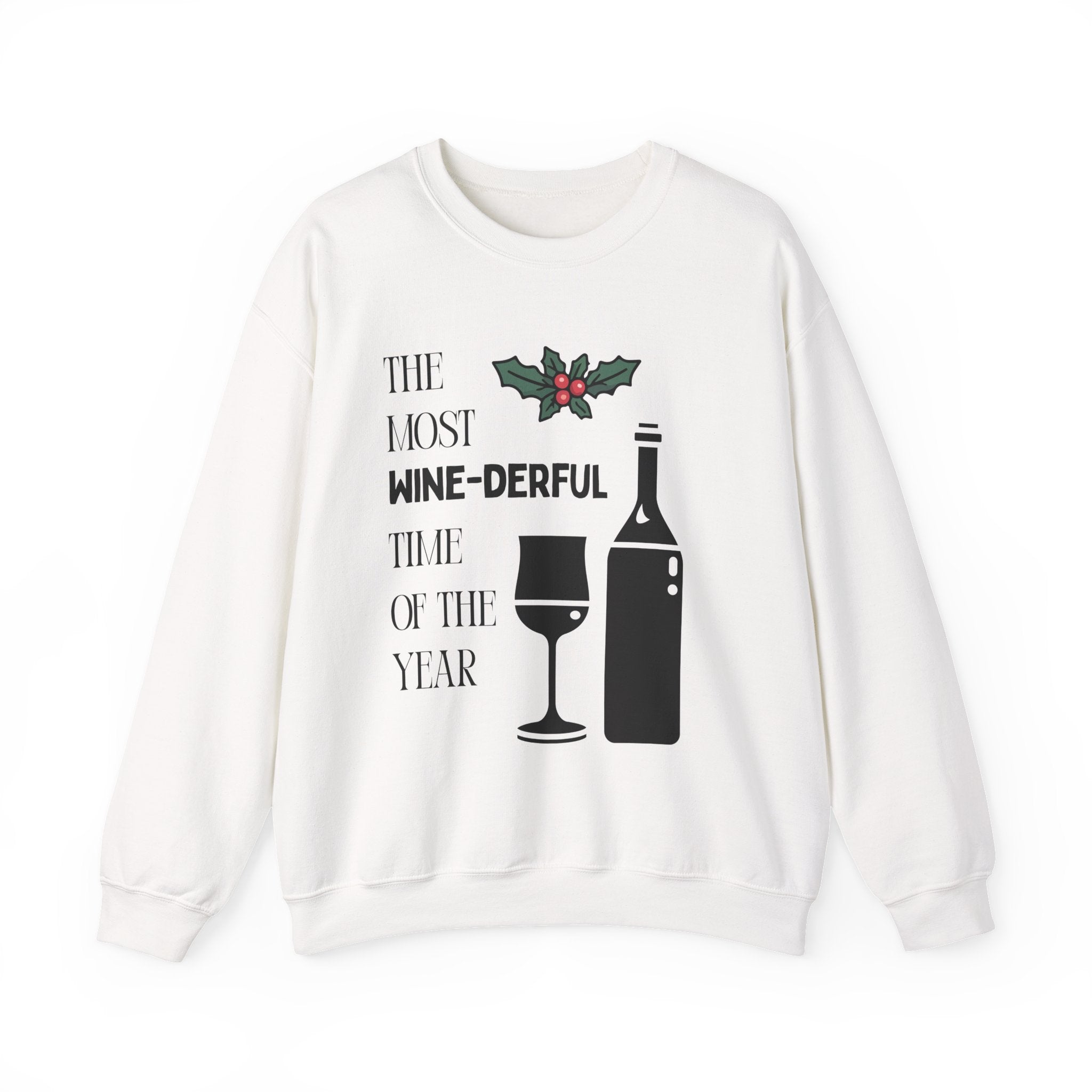 ‘Wine-derful’ Christmas Black Print Crewneck