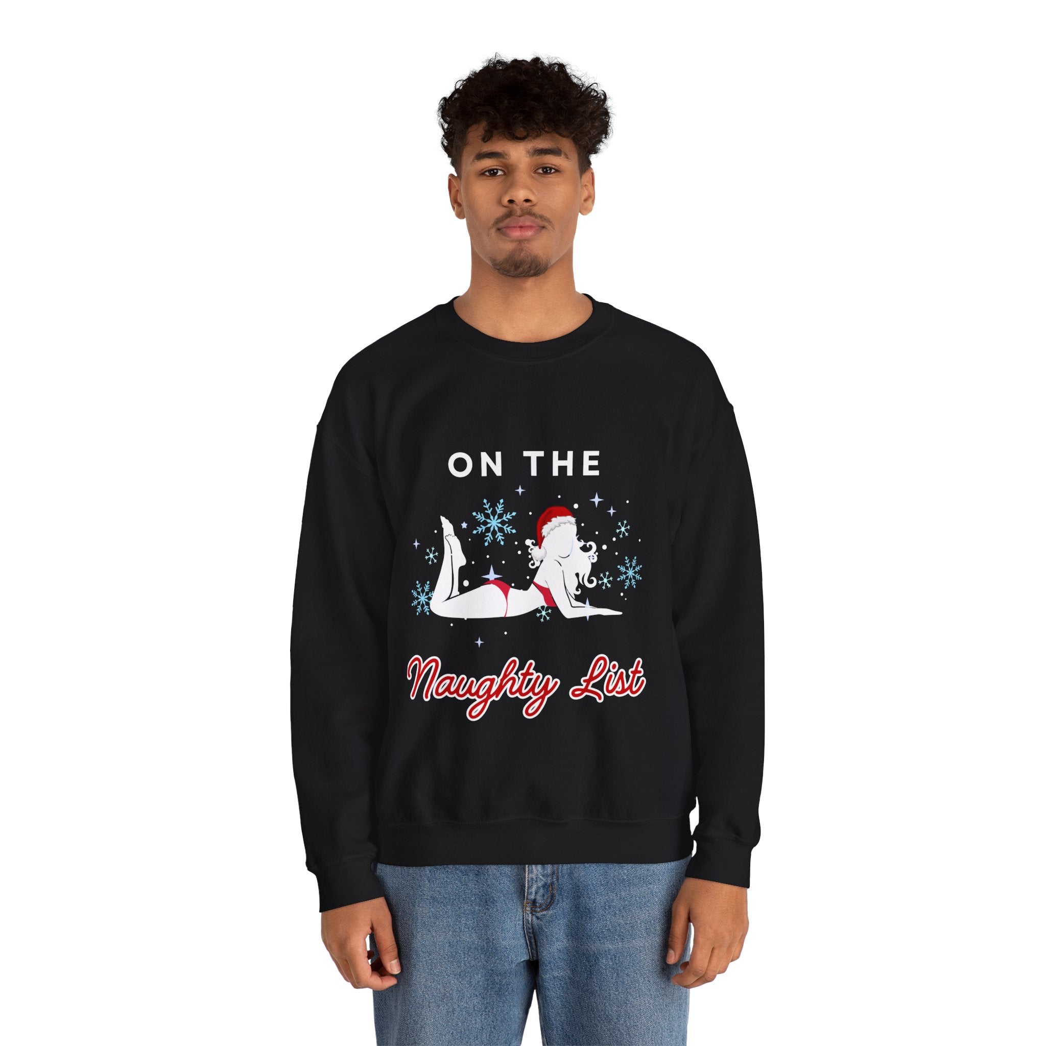 ‘On the Naughty List’ White Print Christmas Crewneck
