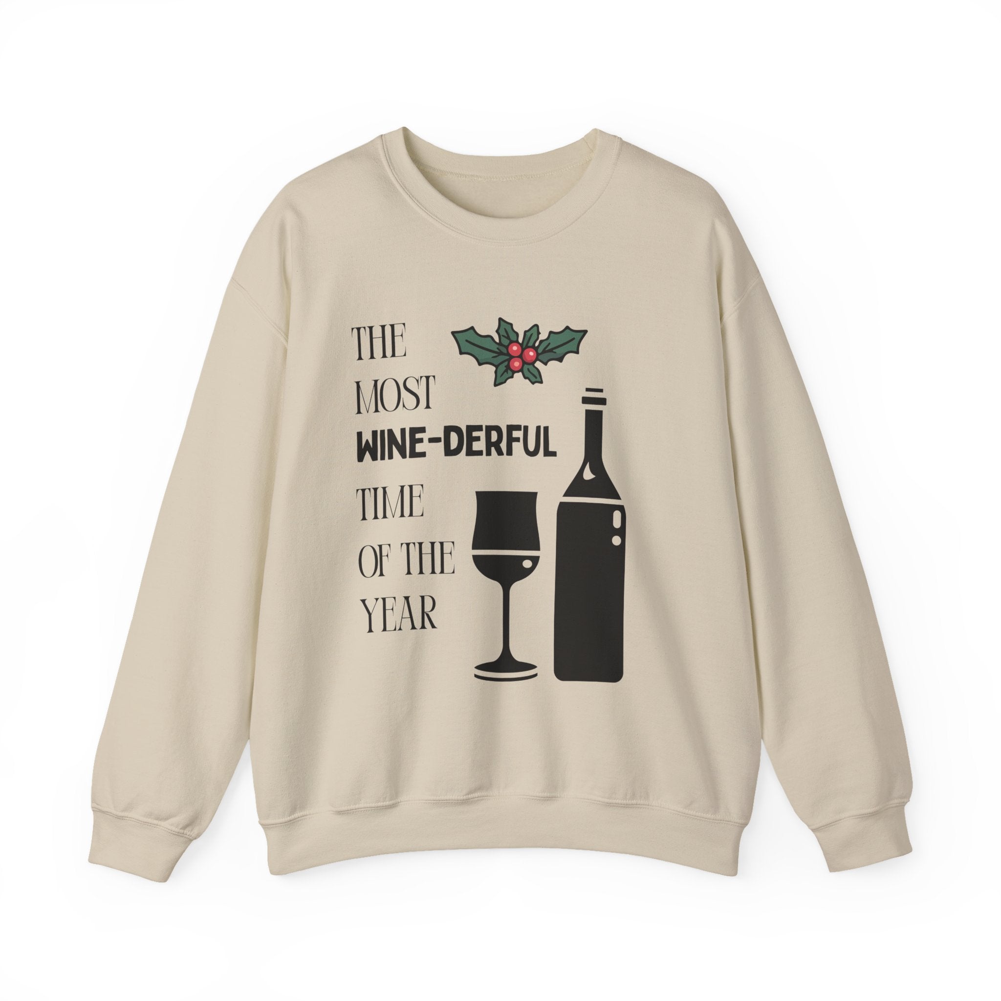 ‘Wine-derful’ Christmas Black Print Crewneck