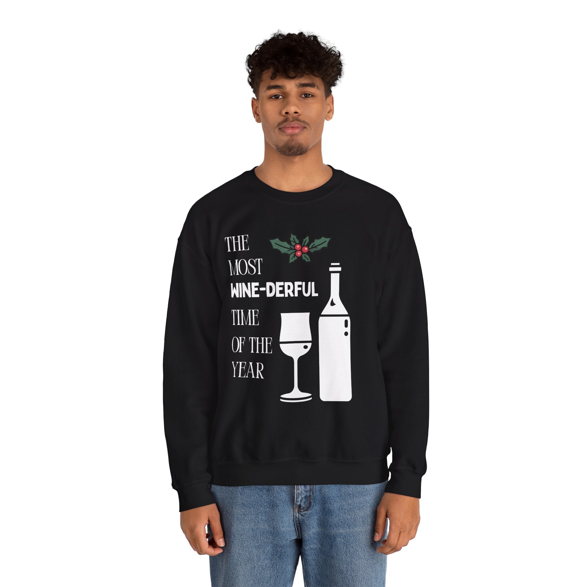 ‘Wine-derful’ Christmas White Print Crewneck