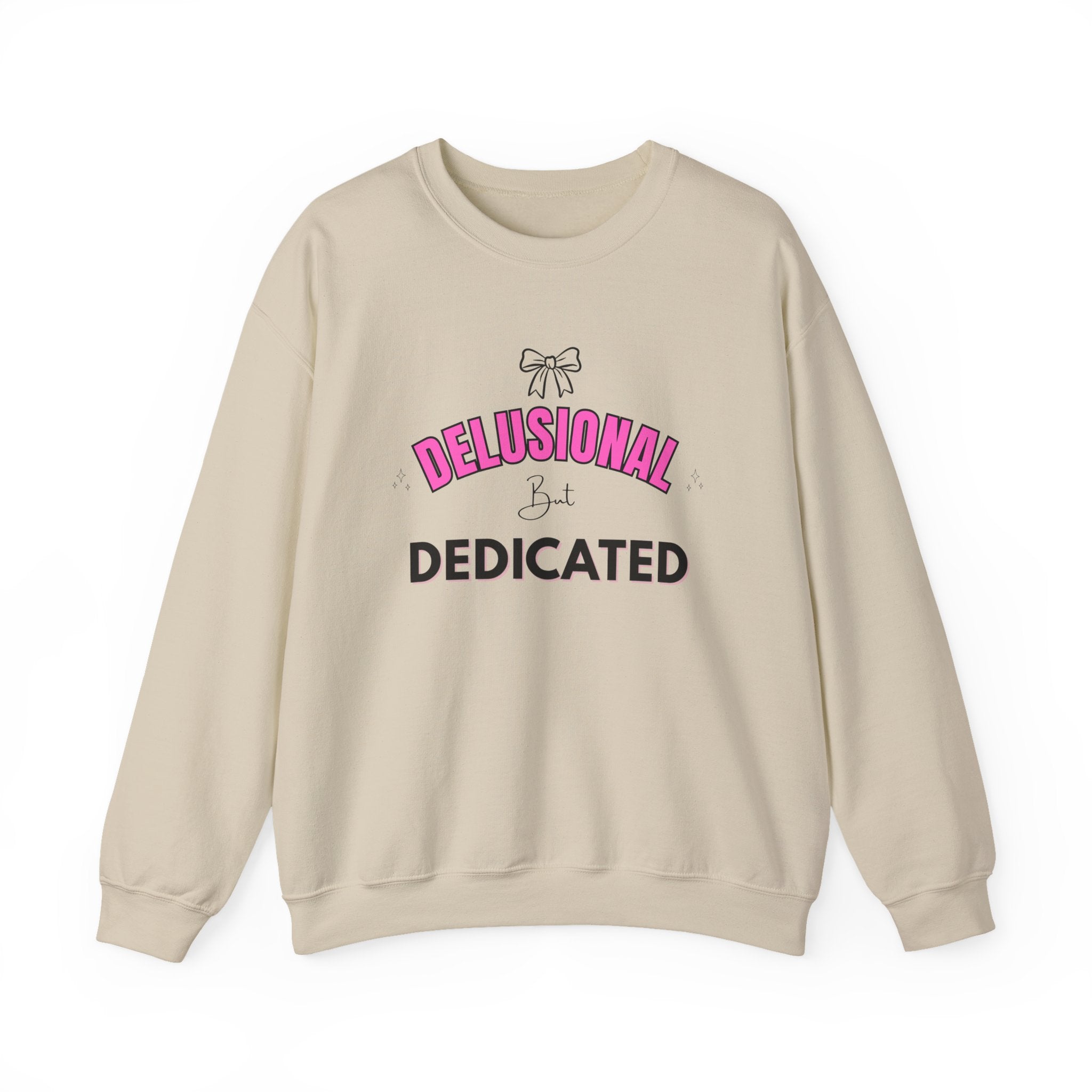 ‘Delusional But Dedicated’ Black Print Crewneck