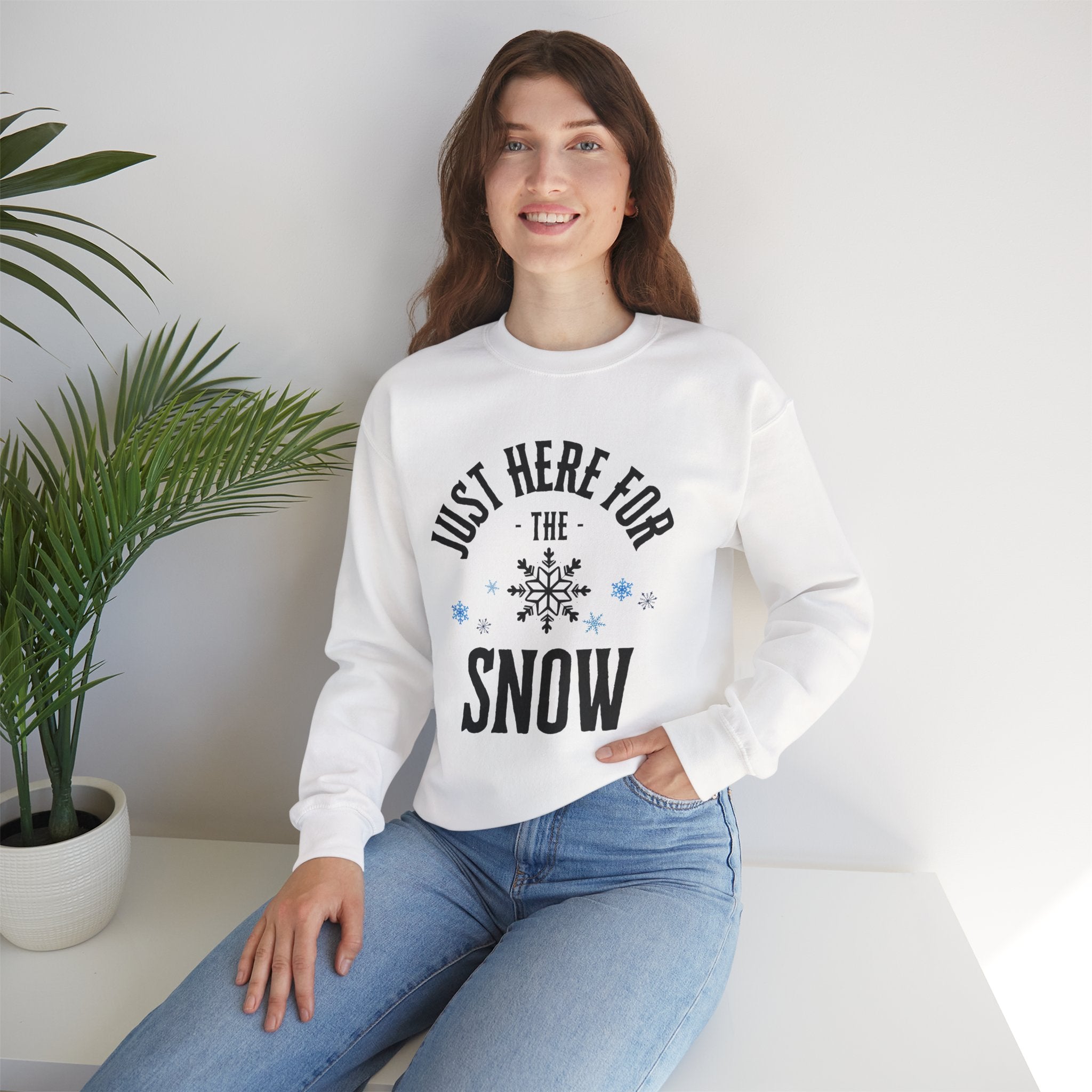 ‘Here For The Snow’ Black Print Christmas Crewneck