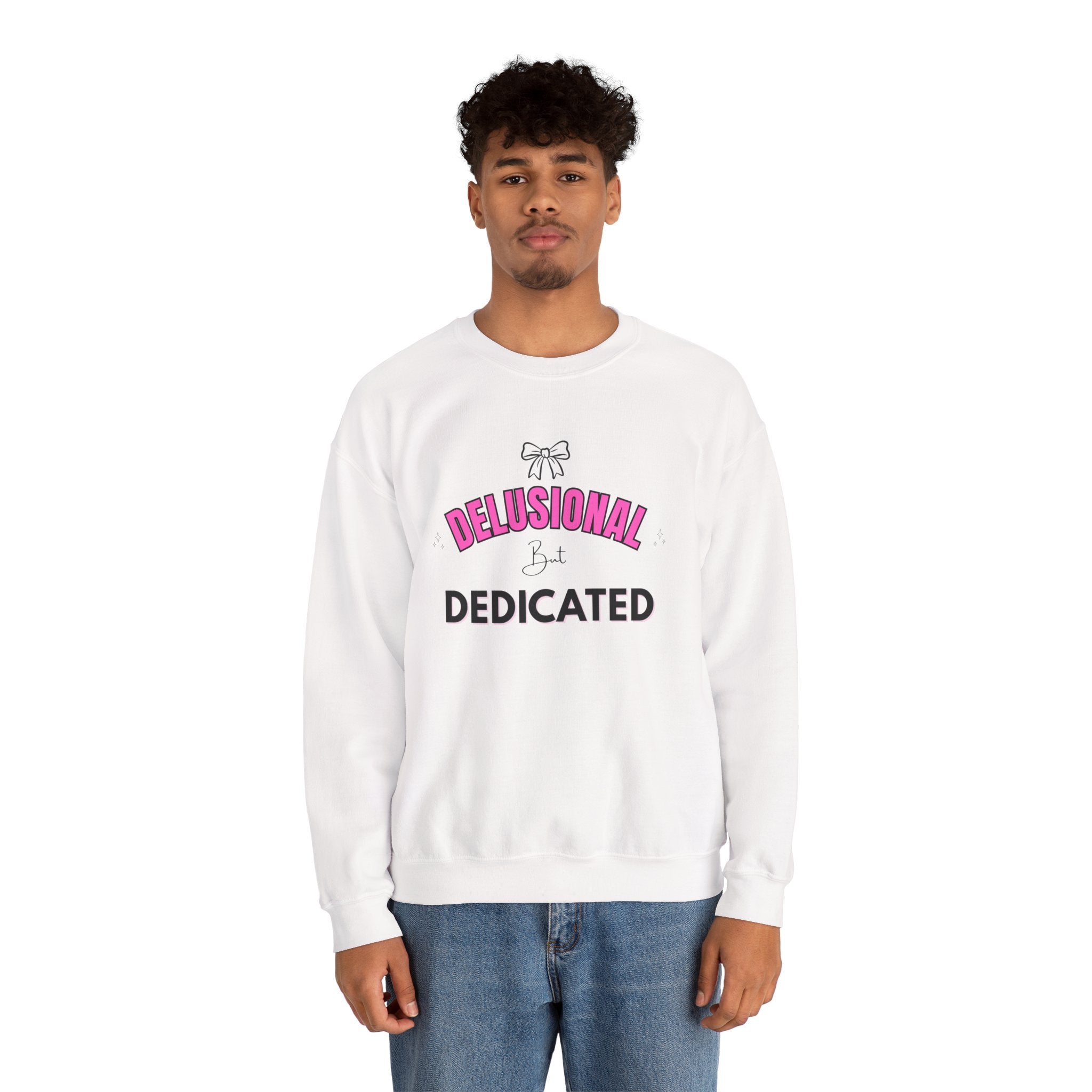 ‘Delusional But Dedicated’ Black Print Crewneck