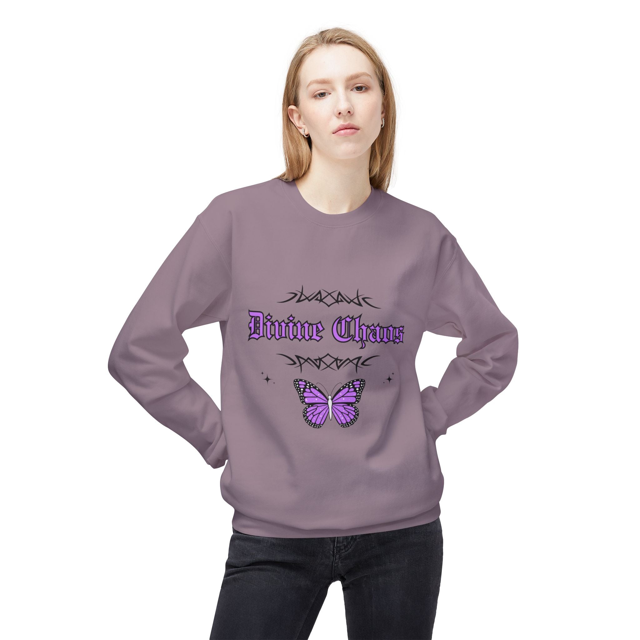 ‘Divine Chaos’ Butterfly Black Print Crewneck
