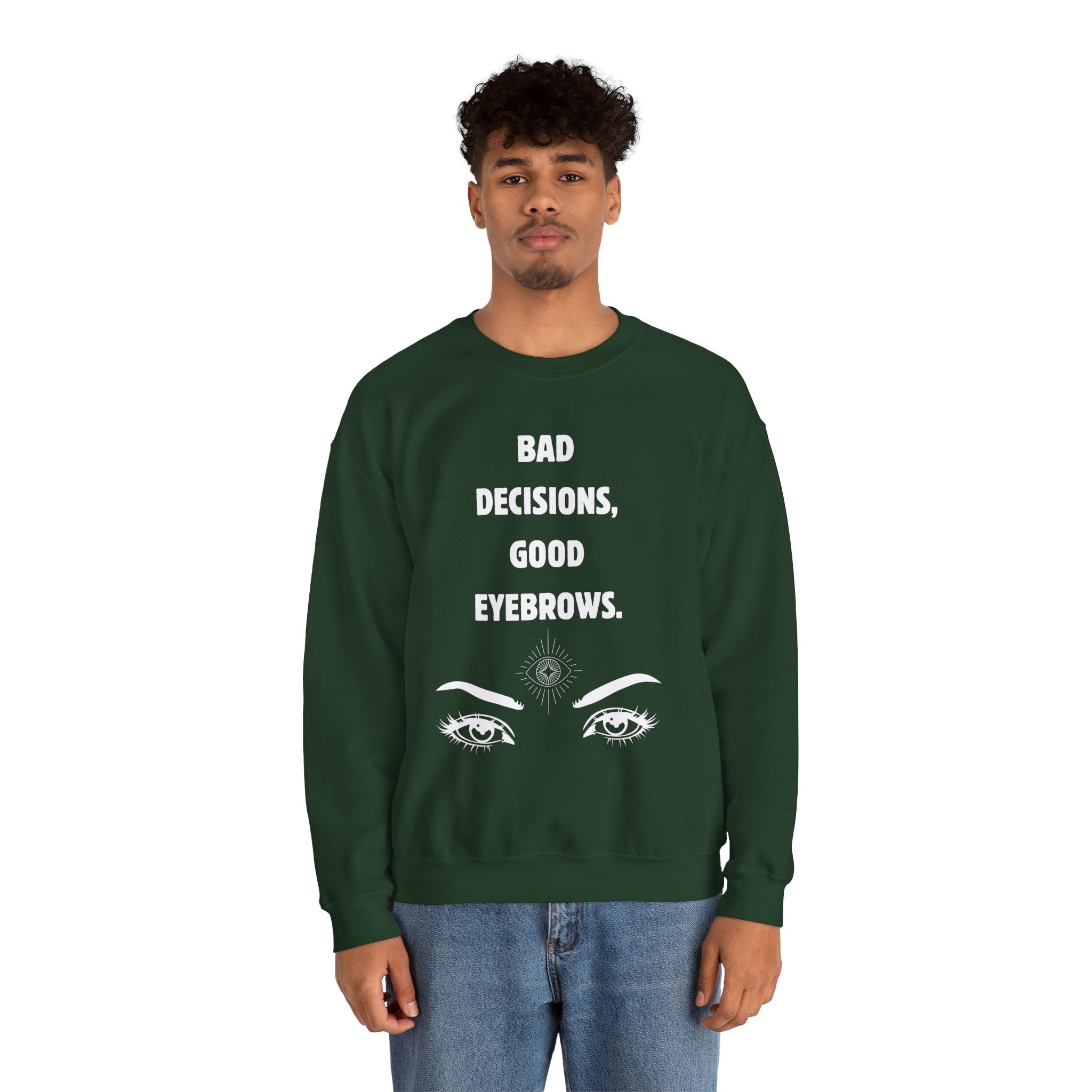 ‘Good Eyebrows’ White Print Crewneck