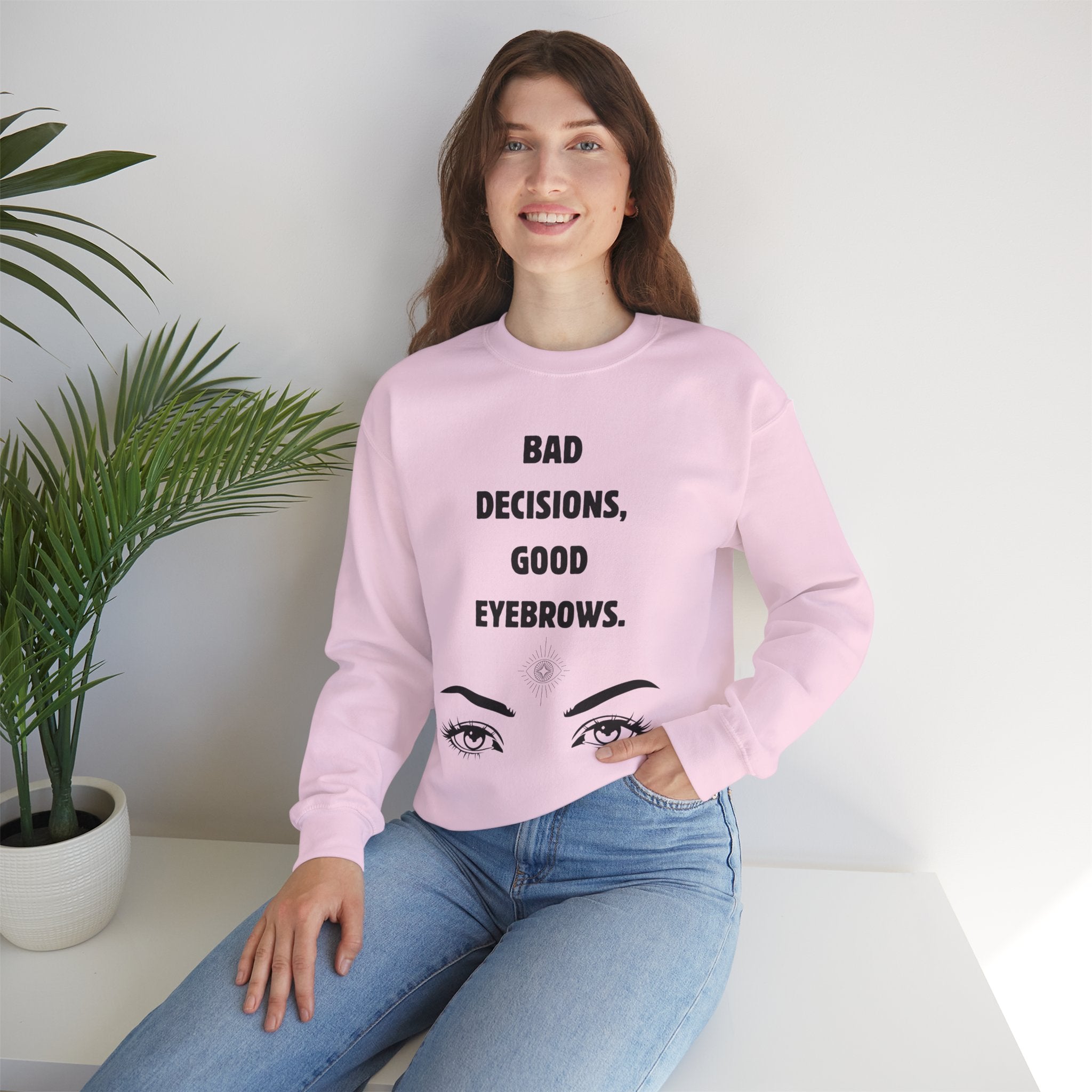 ‘Good Eyebrows’ Black Print Crewneck