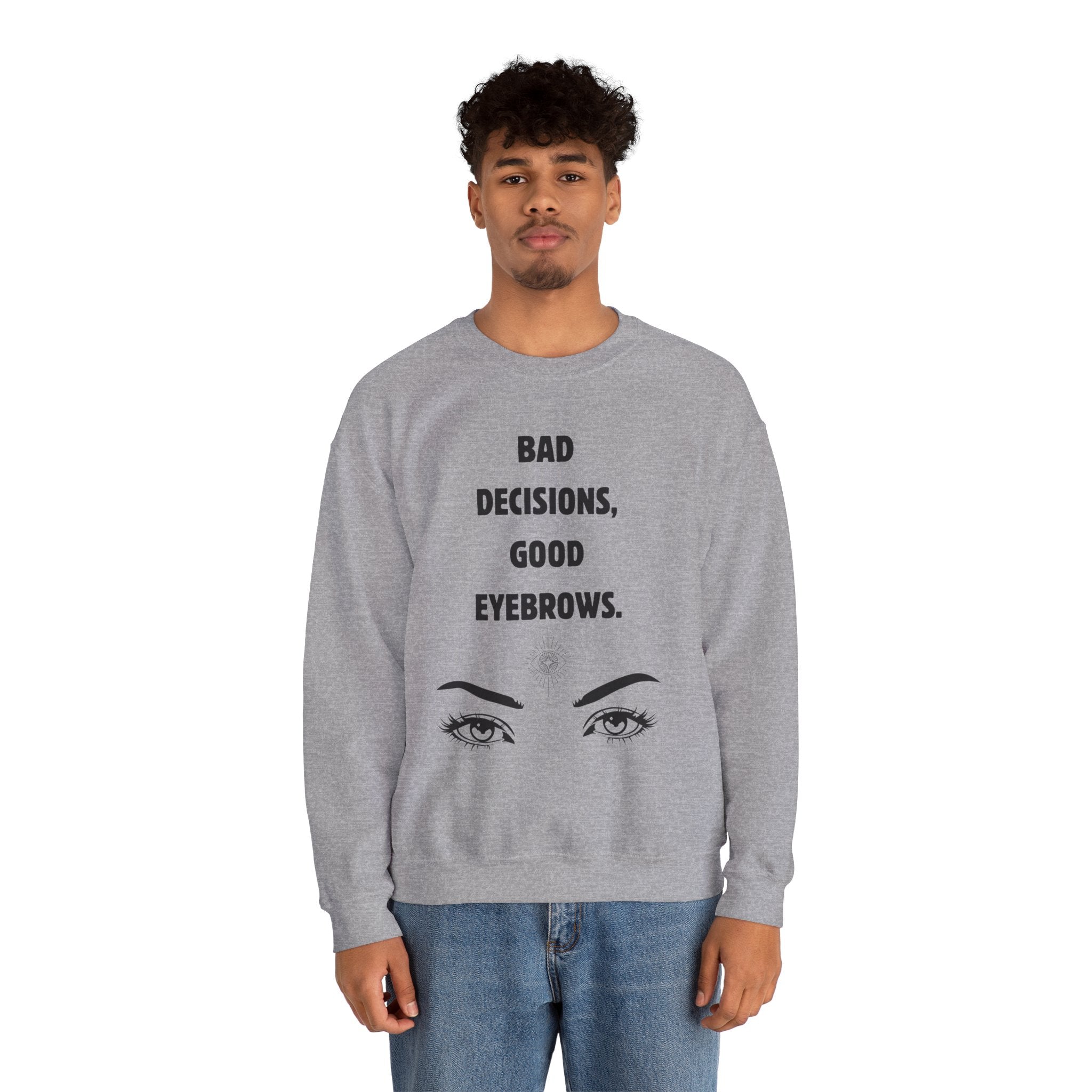 ‘Good Eyebrows’ Black Print Crewneck