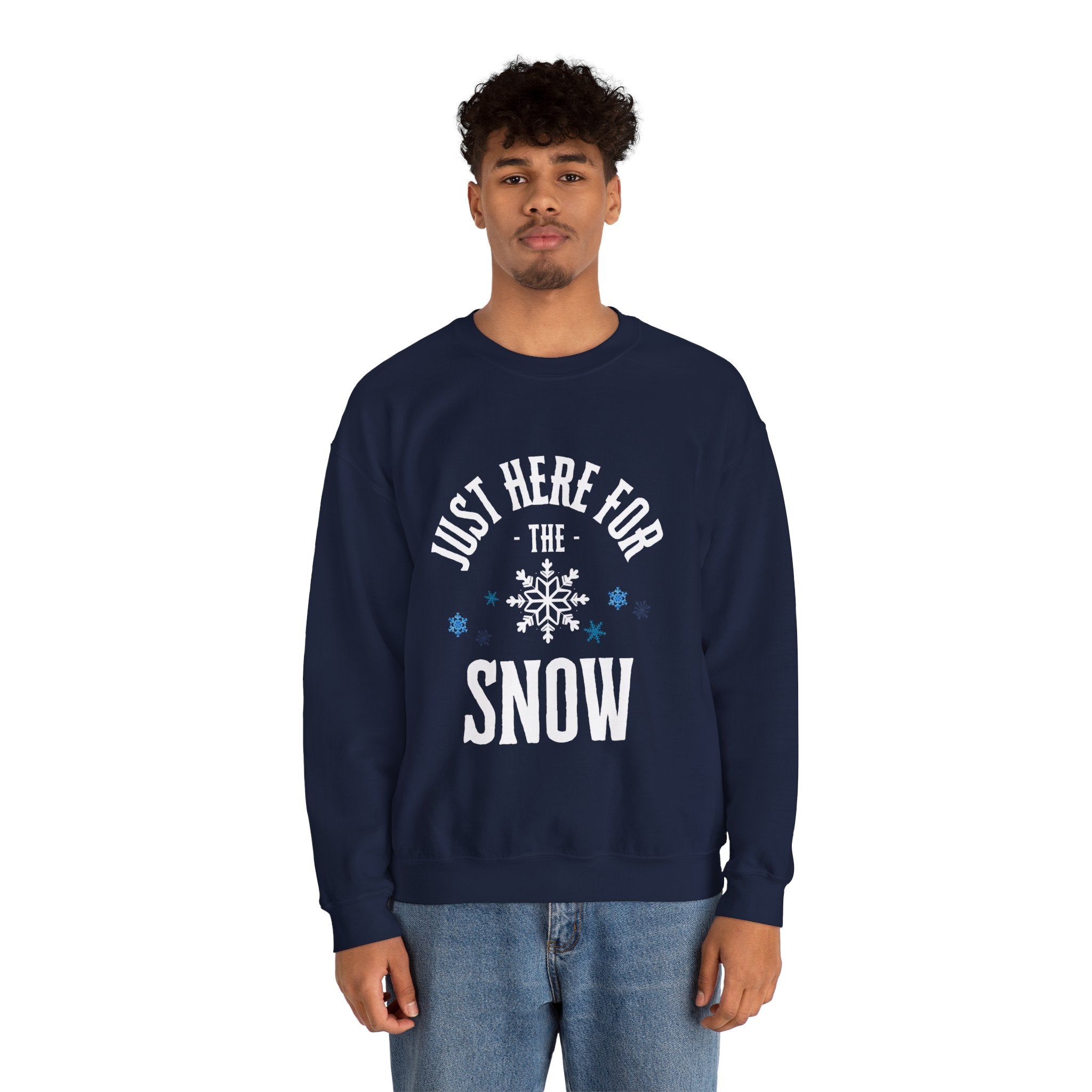 ‘Here For The Snow’ White Print Crewneck
