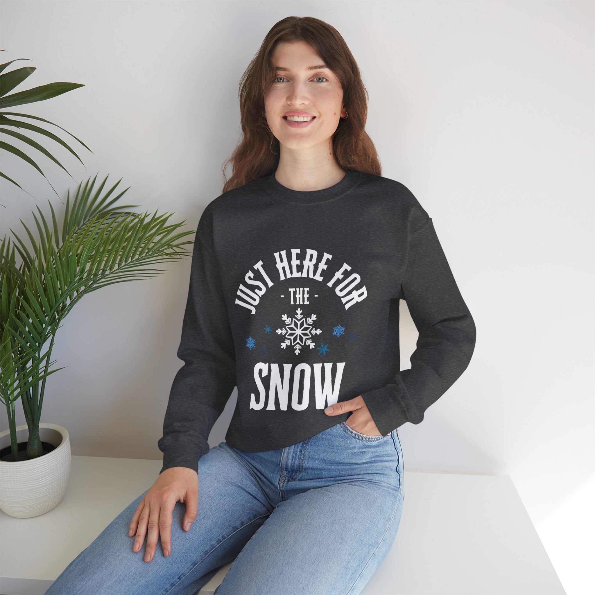 ‘Here For The Snow’ White Print Crewneck