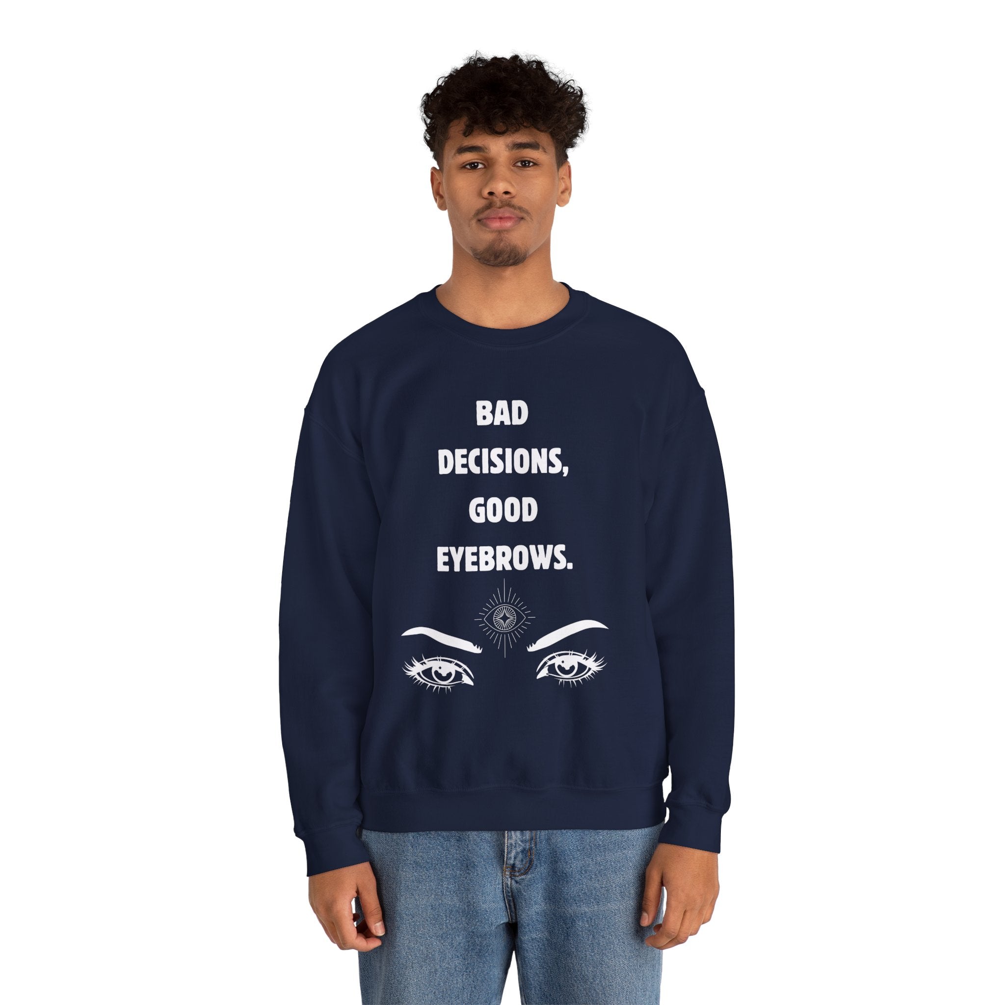 ‘Good Eyebrows’ White Print Crewneck