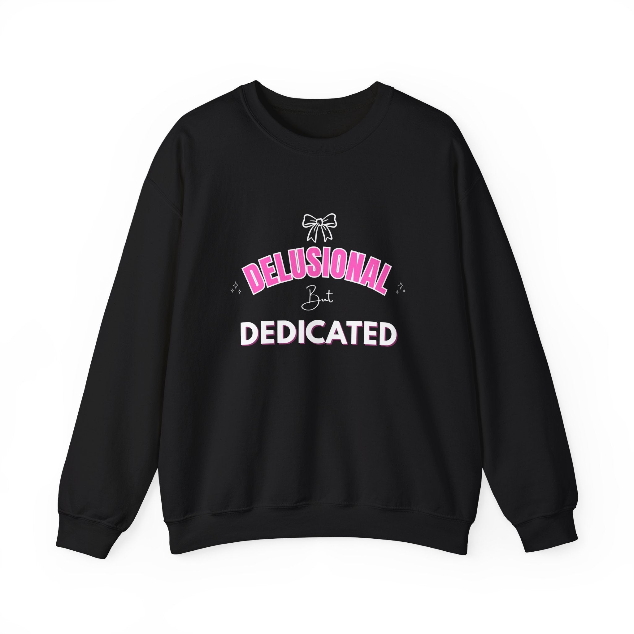 ‘Delusional But Dedicated’ White Print Crewneck