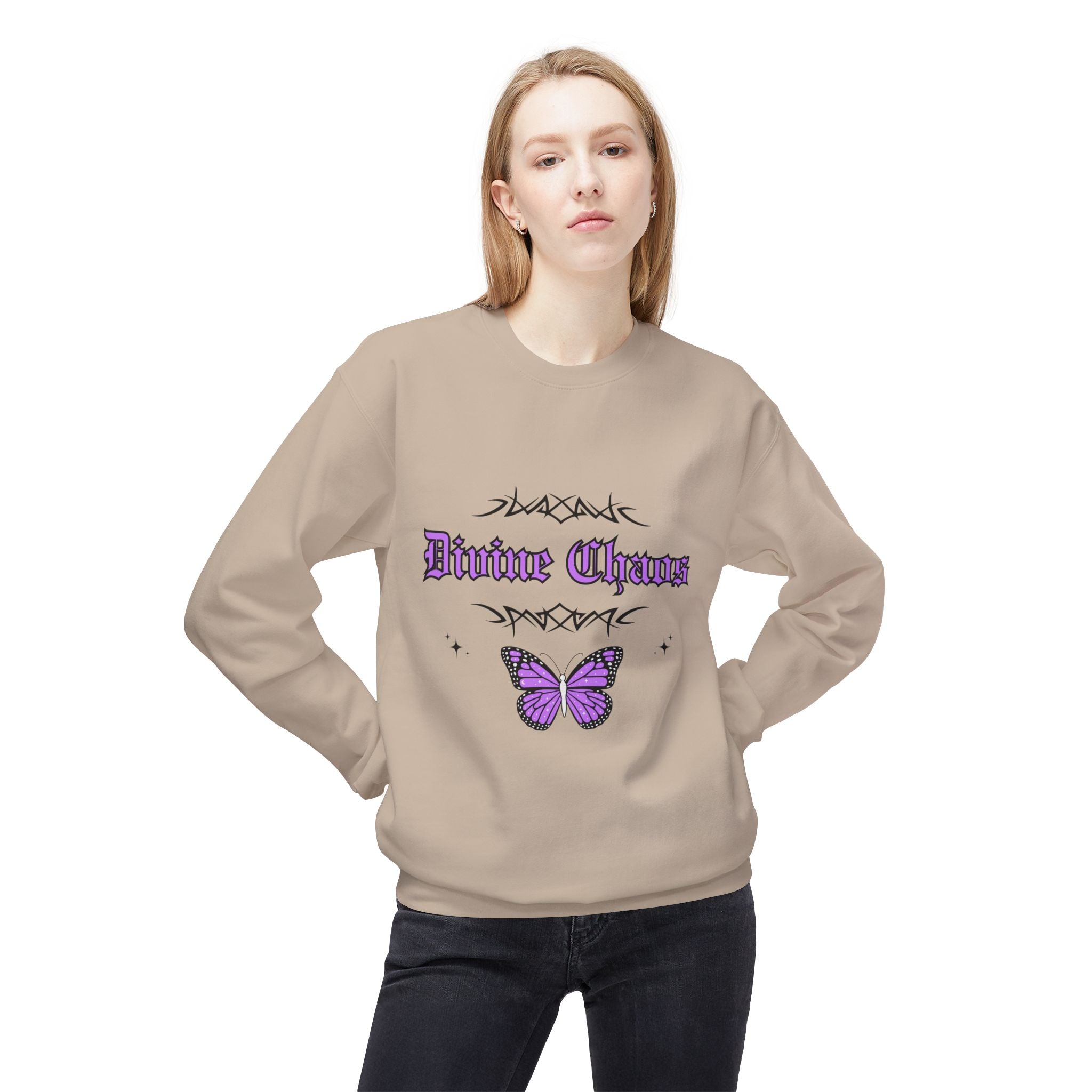 ‘Divine Chaos’ Butterfly Black Print Crewneck