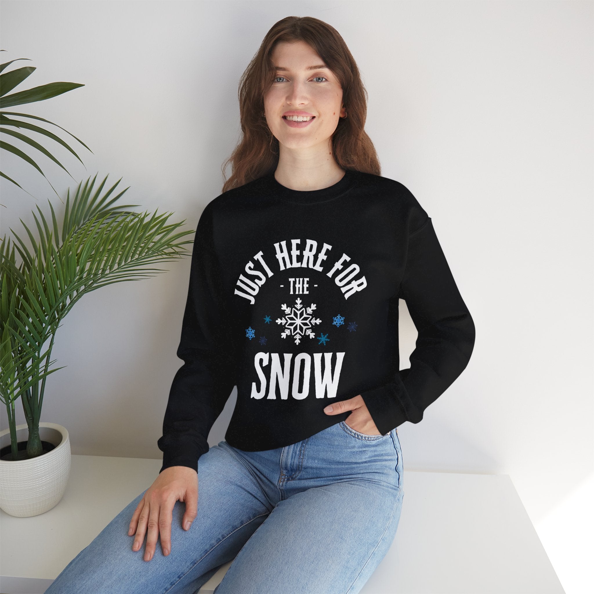 ‘Here for the Snow’ White Print Crewneck