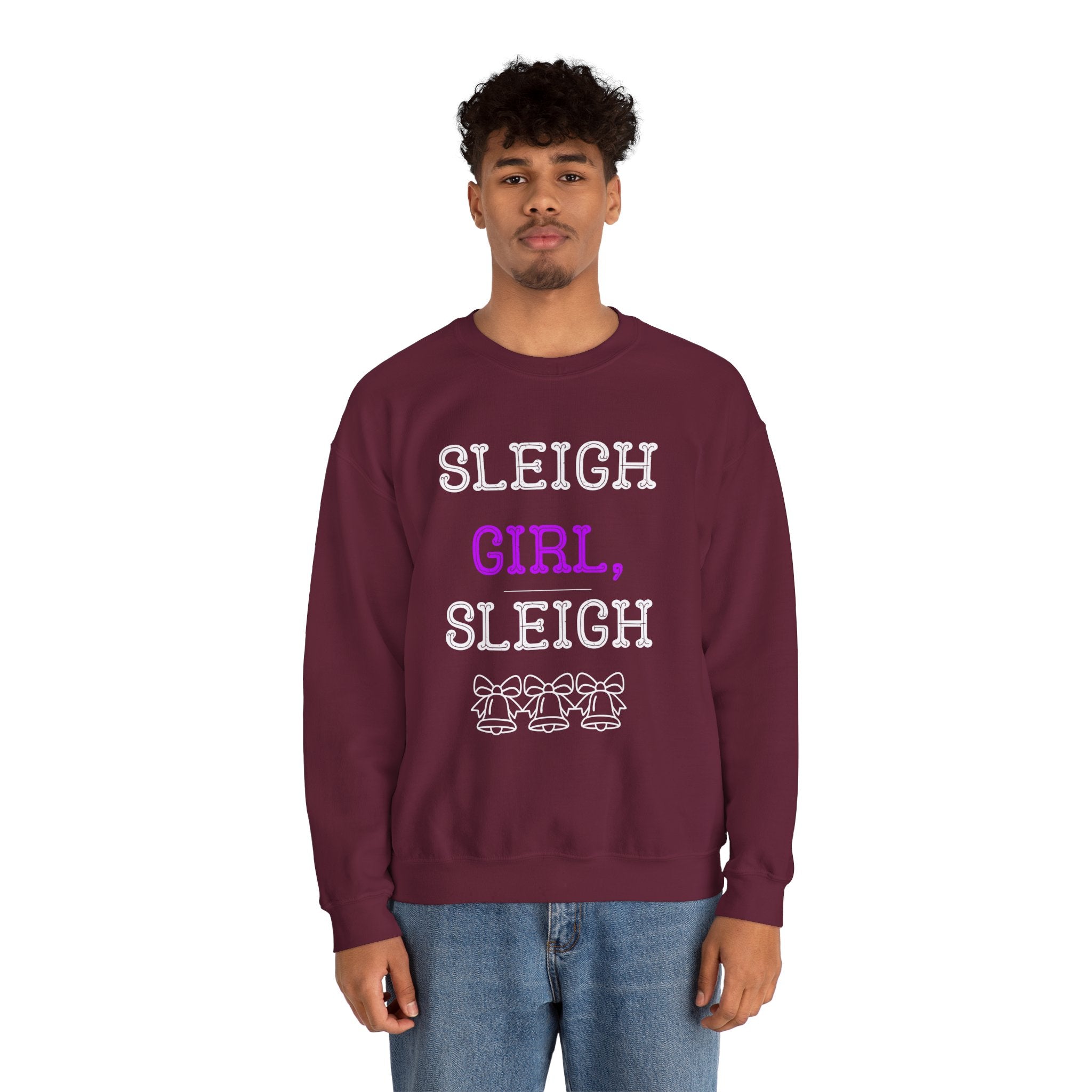 ‘Sleigh Girl Sleigh’ White Print Crewneck