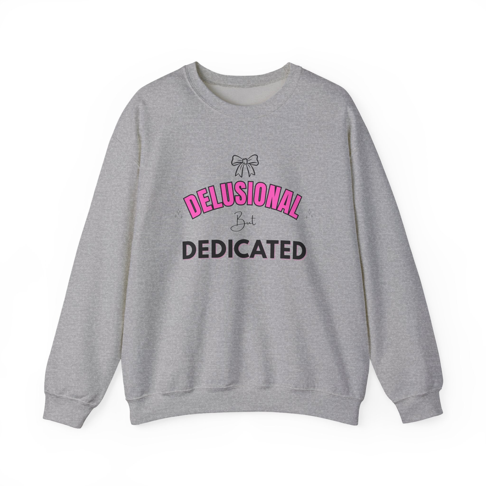 ‘Delusional But Dedicated’ Black Print Crewneck