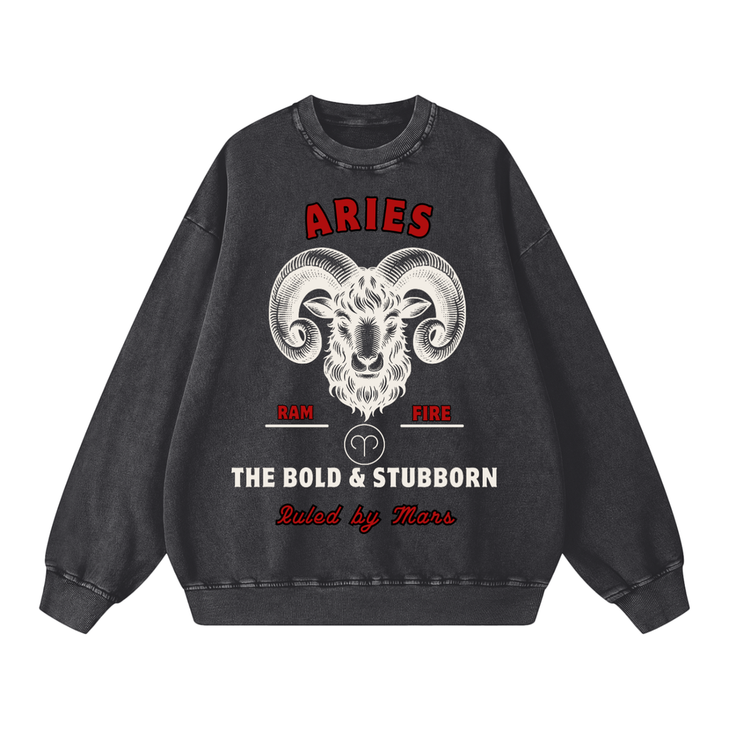 ‘Aries’ White Print CCC Zodiac Collection Crewneck